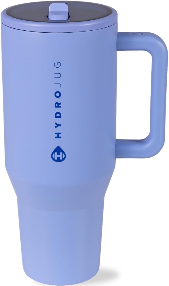 HydroJug Traveler - 40 oz Water Bottle with Handle & Flip Straw - Fits in Cup Holder, Leak Resistant Tumbler-Reusable Insulated Stainless Steel & Rubber Base - Gifts for Women & Men, Peri