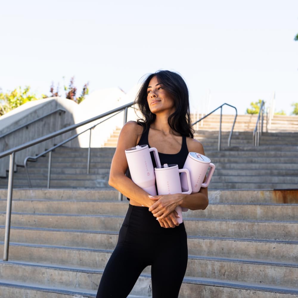 HydroJug Traveler - 40 oz Water Bottle with Handle & Flip Straw - Fits in Cup Holder, Leak Resistant Tumbler-Reusable Insulated Stainless Steel & Rubber Base - Gifts for Women & Men, Peri