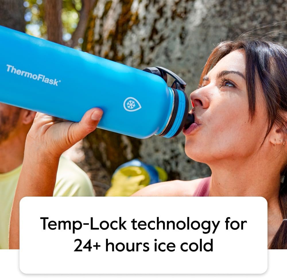 ThermoFlask Kids Bottle with Straw Lid - Durable & Dishwasher-Safe Water Bottles & Lids - Leak-Proof Bottle Lid Design - Reusable Water Bottles for Everyday Use - 16 oz, Aquamarine/Storm Pink (2 Pack)