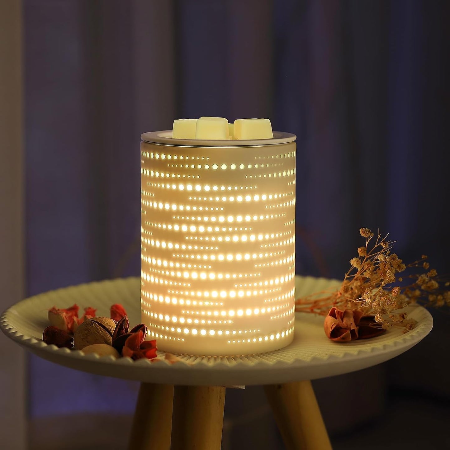 Wax Melt Warmer with Timer & Colorful LED Lights, Ceramic Oil Burner