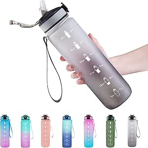 EYQ 32 oz Water Bottle with Time Marker, Carry Strap, Leak-Proof Tritan BPA-Free, Ensure You Drink Enough Water for Fitness, Gym, Camping, Outdoor Sports