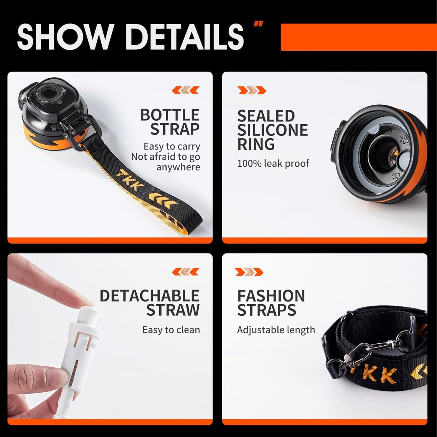 TKK Half Gallon Water Bottle Jug with Straw, Large Capacity Plastic Water Bottle, Dishwasher Safe, 1/2 Gallon 64 Oz, BPA Free Tritan for Gym, Yoga, Travel, Camping, Outdoor, Black