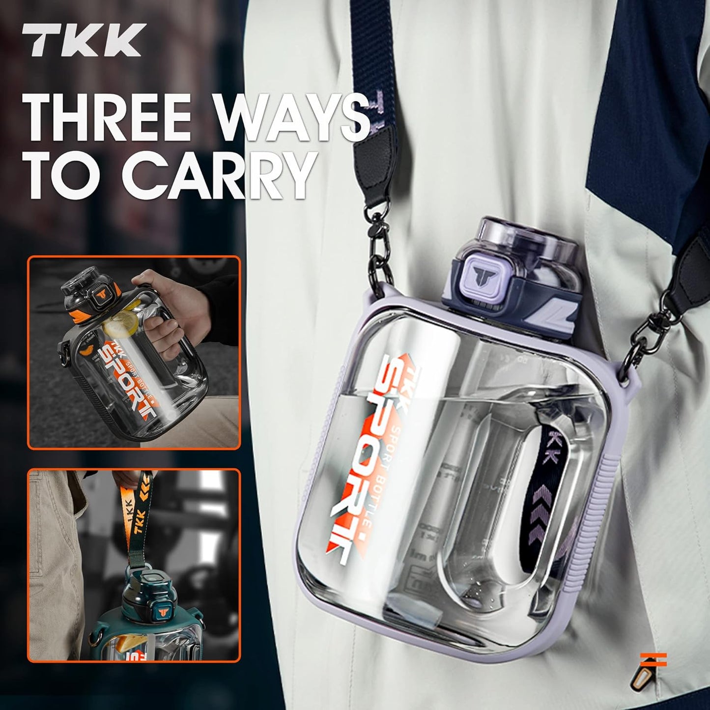 TKK Half Gallon Water Bottle Jug with Straw, Large Capacity Plastic Water Bottle, Dishwasher Safe, 1/2 Gallon 64 Oz, BPA Free Tritan for Gym, Yoga, Travel, Camping, Outdoor, Black