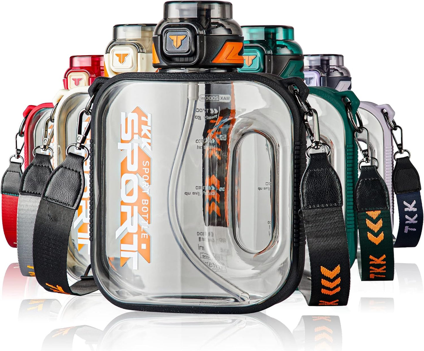 TKK Half Gallon Water Bottle Jug with Straw, Large Capacity Plastic Water Bottle, Dishwasher Safe, 1/2 Gallon 64 Oz, BPA Free Tritan for Gym, Yoga, Travel, Camping, Outdoor, Black