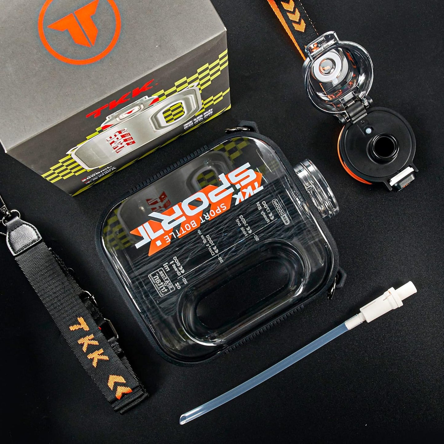 TKK Half Gallon Water Bottle Jug with Straw, Large Capacity Plastic Water Bottle, Dishwasher Safe, 1/2 Gallon 64 Oz, BPA Free Tritan for Gym, Yoga, Travel, Camping, Outdoor, Black