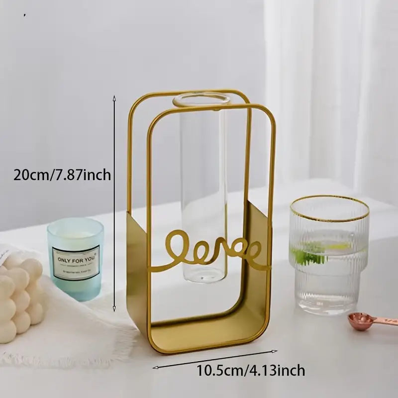 Nordic Metal and Glass Flower Vase for Home Decor