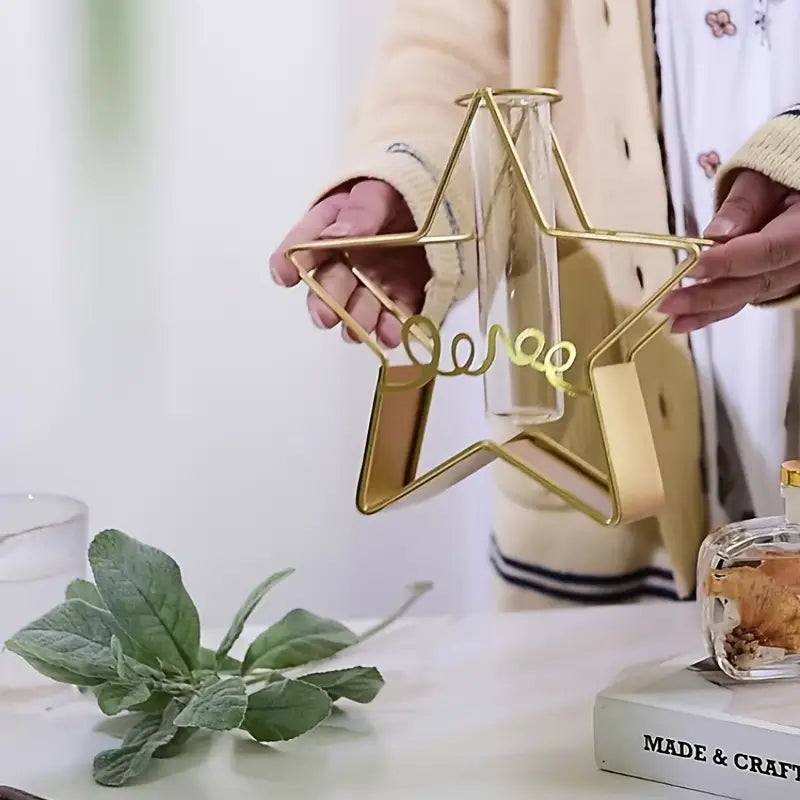 Nordic Metal and Glass Flower Vase for Home Decor