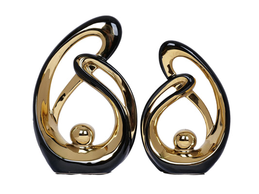 2 PCS Black Decor Accent Ceramic Statue Black and Gold Mid Century Modern Home Decor Accents Sculpture Decorations Centerpieces for Living Room Bookshelf Shelf Coffee Table Kitchen Office Dining Table