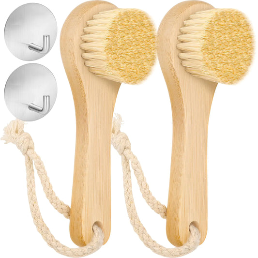 Dfacio 2Pack Laundry Stain Brush with 2Pack Metal Hook Natural Soft Boar Bristle Scrubber No Damage for Cleaning Tough Stains on Delicate Fabrics Shoes Cotton Linens