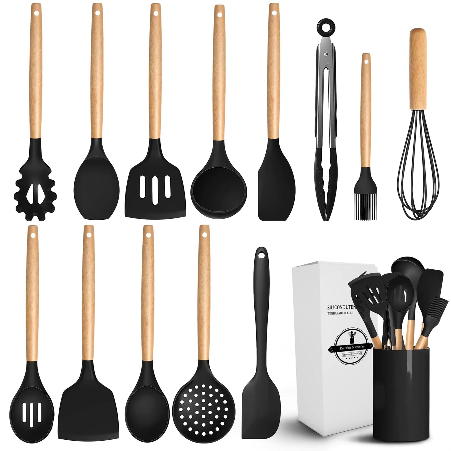 14Pcs Kitchen Utensils Set - Silicone Cooking Utensils Set Silicone Kitchen Utensils Set - Black Kitchen Utensil Set Silicone Utensils Set for Cooking