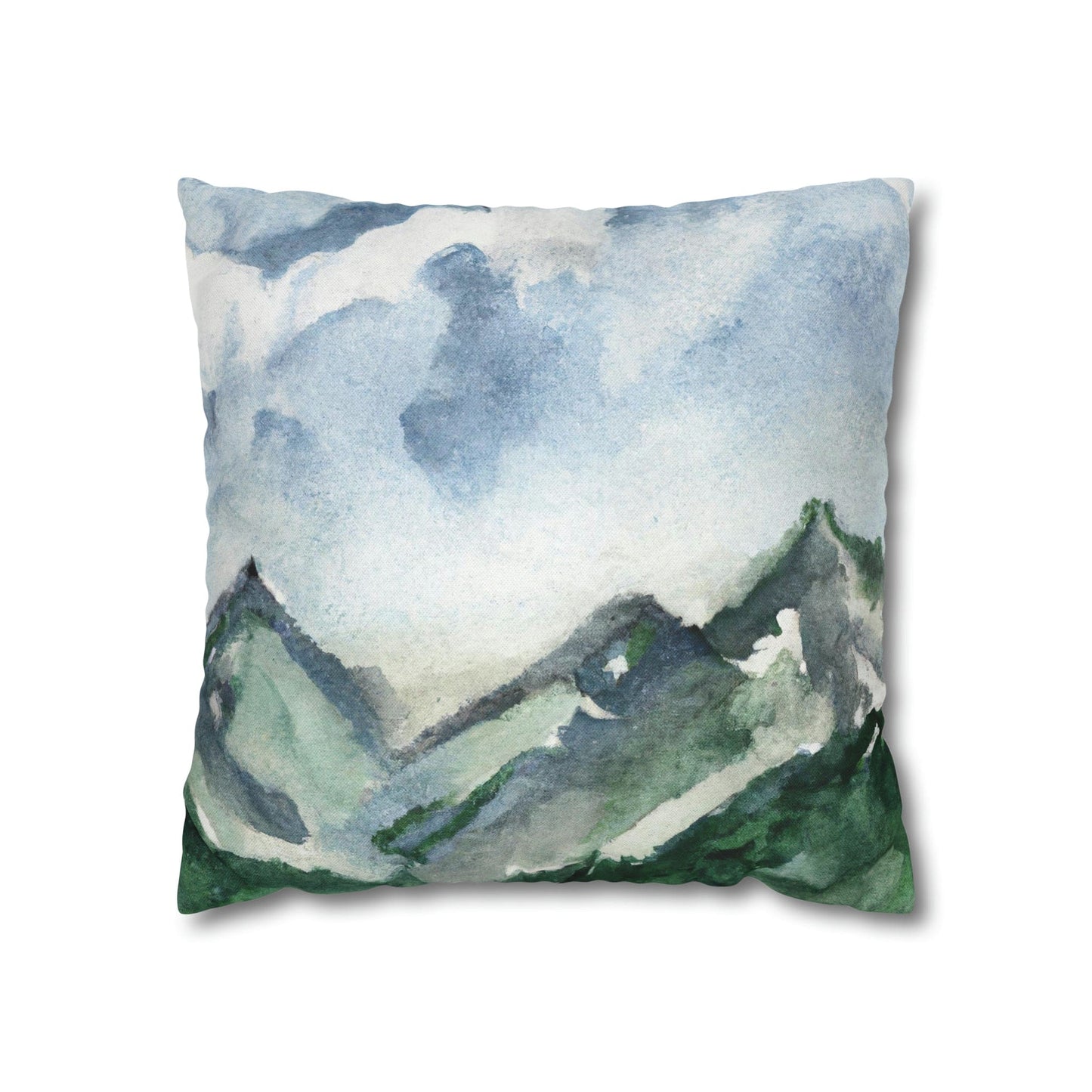 Decorative Throw Pillow Cover - Green Mountainside Blue Sky