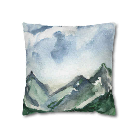 Decorative Throw Pillow Cover - Green Mountainside Blue Sky