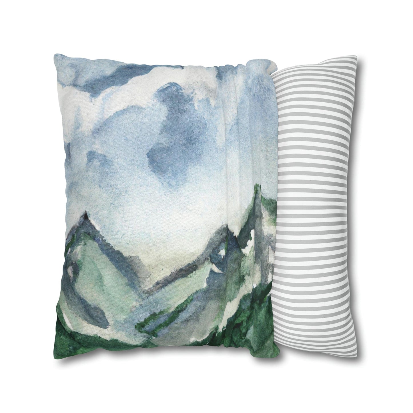 Decorative Throw Pillow Cover - Green Mountainside Blue Sky