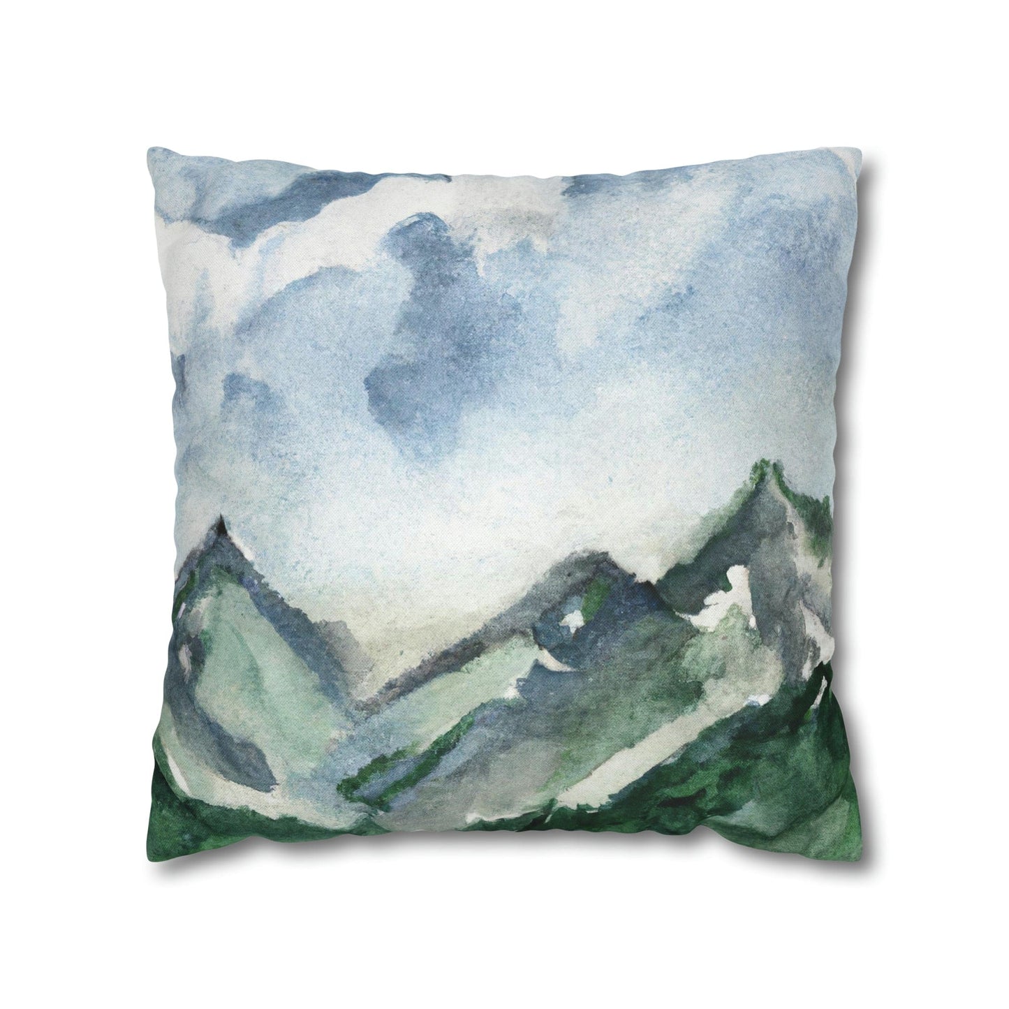 Decorative Throw Pillow Cover - Green Mountainside Blue Sky