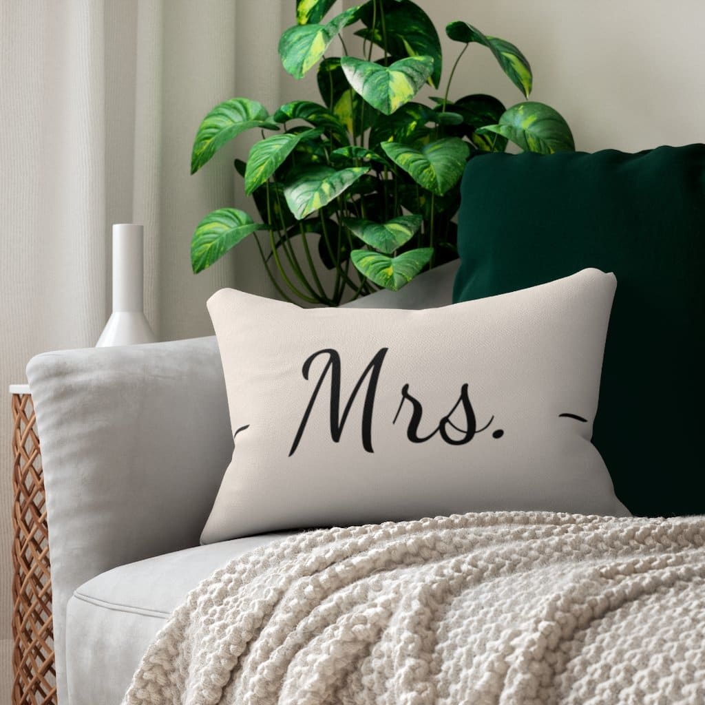 Decorative Lumbar Throw Pillow - Mrs. - Beige Black