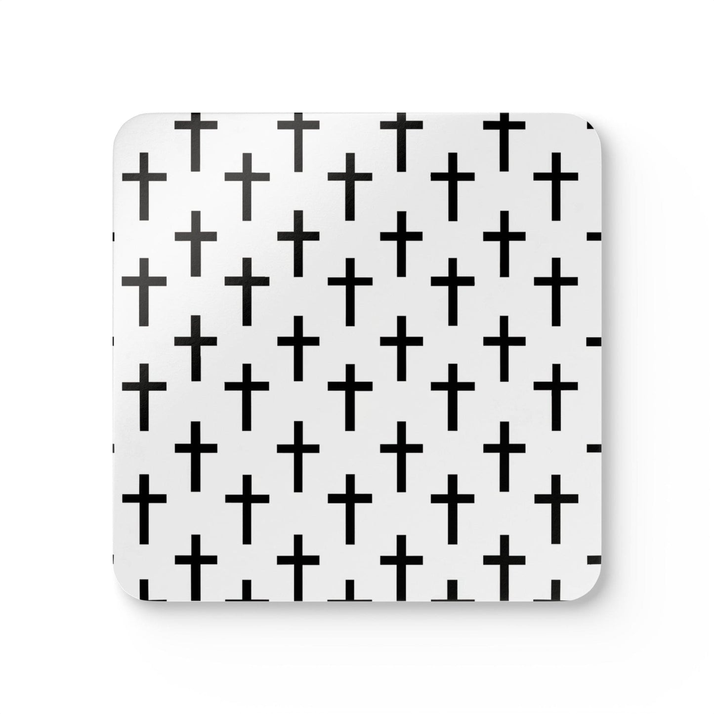 Handcrafted Square Coaster Set of 4 White Black Cross Print