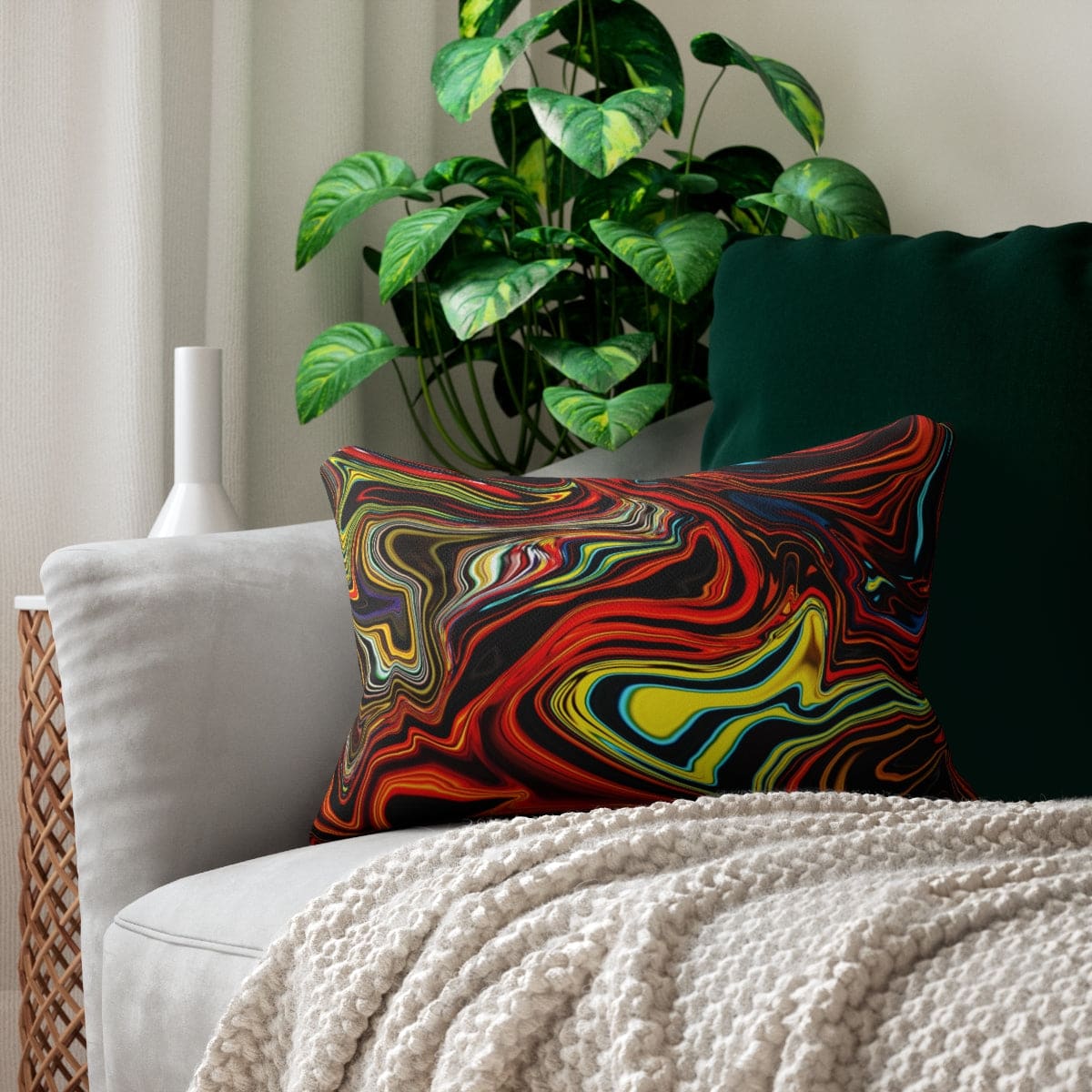 Decorative Lumbar Throw Pillow - Multicolor Marble Pattern