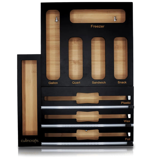 Kitchen Drawer Bag Organizer Bamboo Storage Organizer Holder for Gallon Quart Sandwich and Snack Bags Foil and Plastic Wrap Storage Organizer Pantry and Drawer Organizer for Kitchen Storage