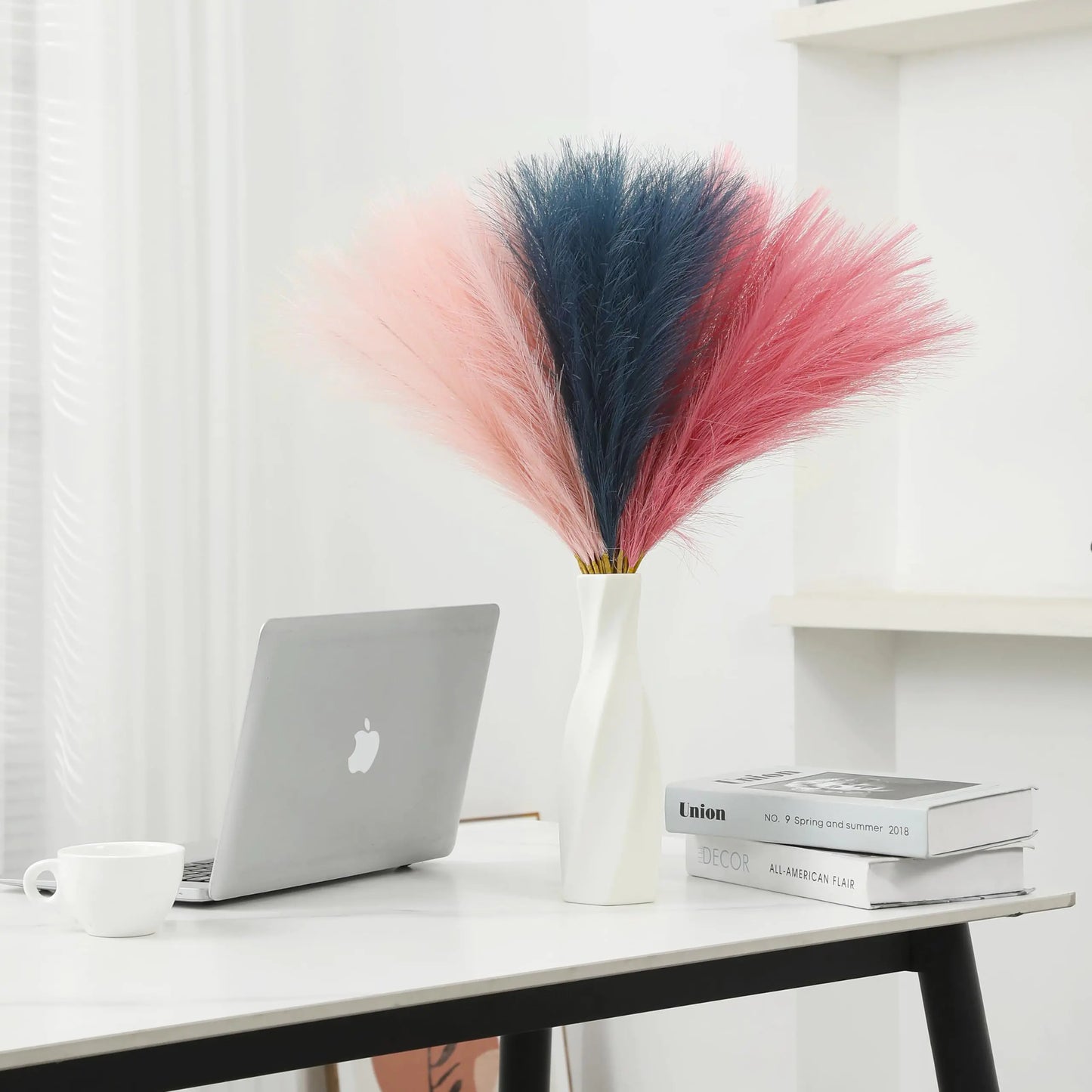 Wttisel 30pcs 22" Artificial Pampas Grass Decor - Faux Pampas Grass Blue Fluffy Pampas Grass Flower Arrangement and Vase Filler for Boho Home Wedding Mothers Day Decoration(Pink&Blue&Blush)