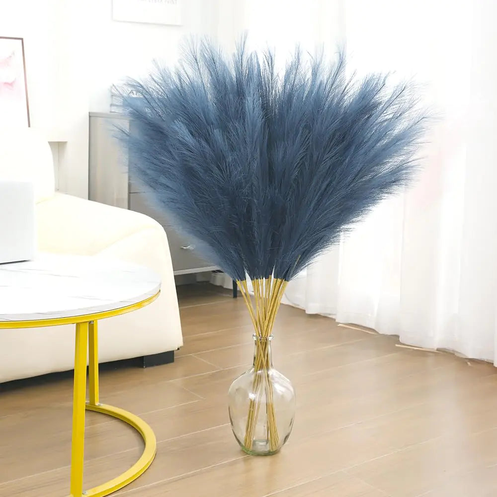 43" Faux Pampas Grass Decor - 8 PCS Tall Pampas Grass Fluffy Pampas Grass Flower Arrangement and Vase Filler for Boho Home Wedding Mothers Day Decoration (Navy Blue)