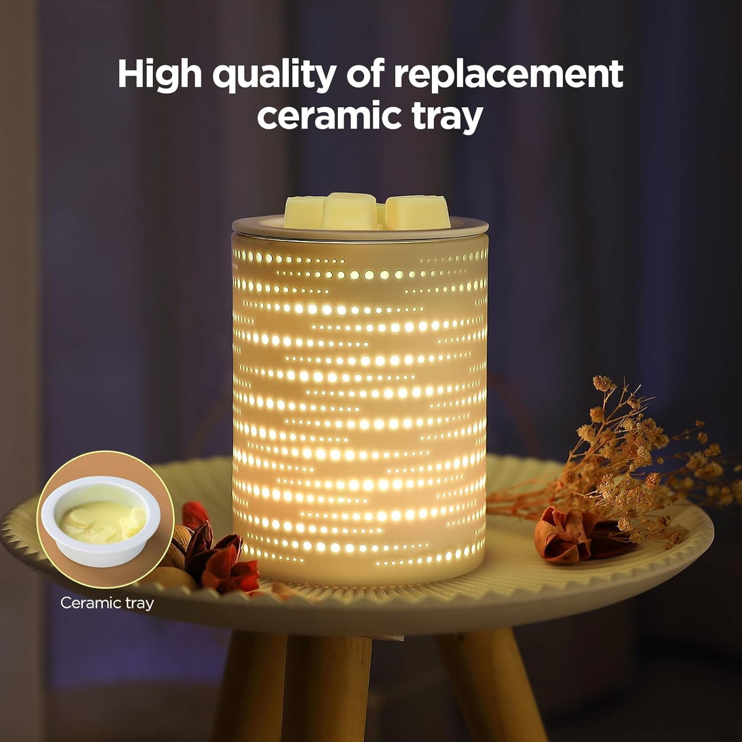 Wax Melt Warmer with Timer & Colorful LED Lights, Ceramic Oil Burner