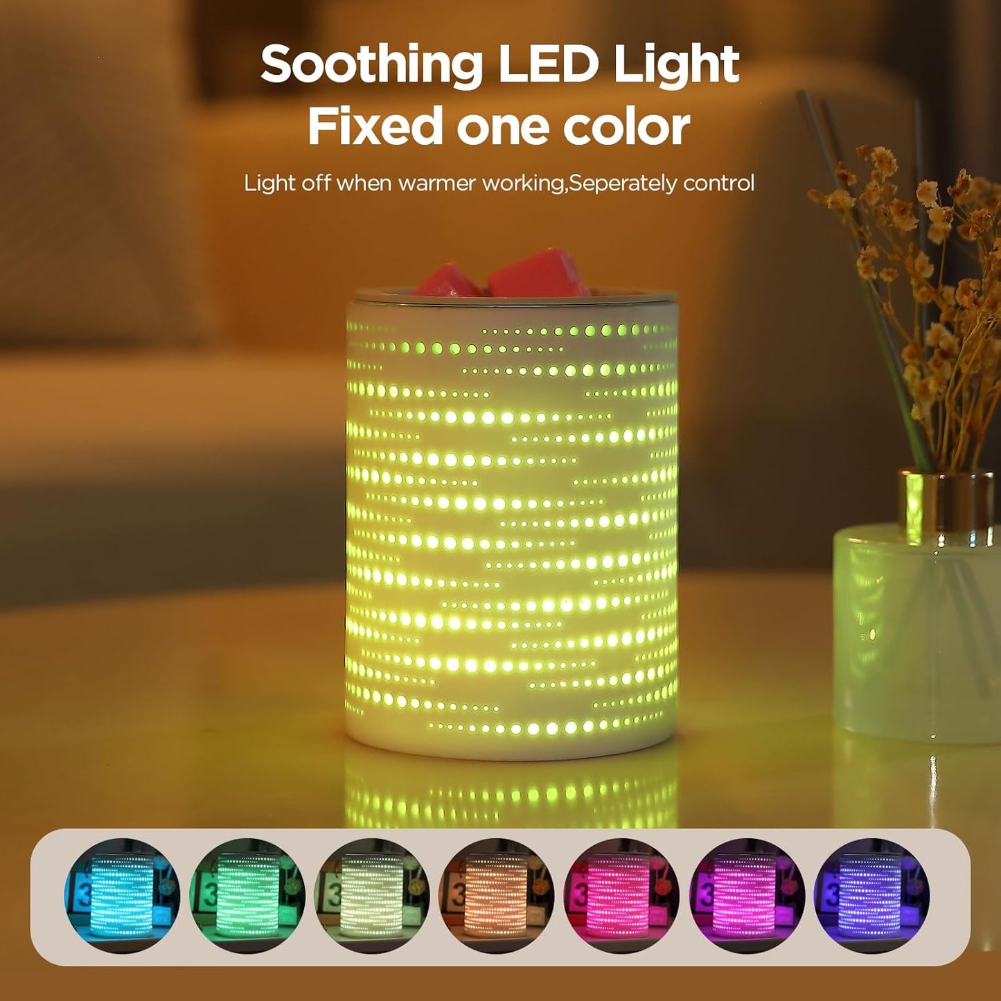 Wax Melt Warmer with Timer & Colorful LED Lights, Ceramic Oil Burner