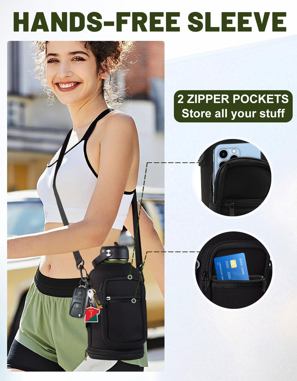 Insulated Water Bottle 64oz - w/Paracord Handle, Straw & Spout Lids, Carrier Bag, Half Gallon Sport Stainless Steel Water Flask Jug, Thermo Mug Double-wall Vacuum Water Bottle