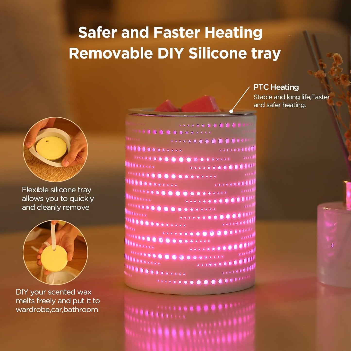 Wax Melt Warmer with Timer & Colorful LED Lights, Ceramic Oil Burner