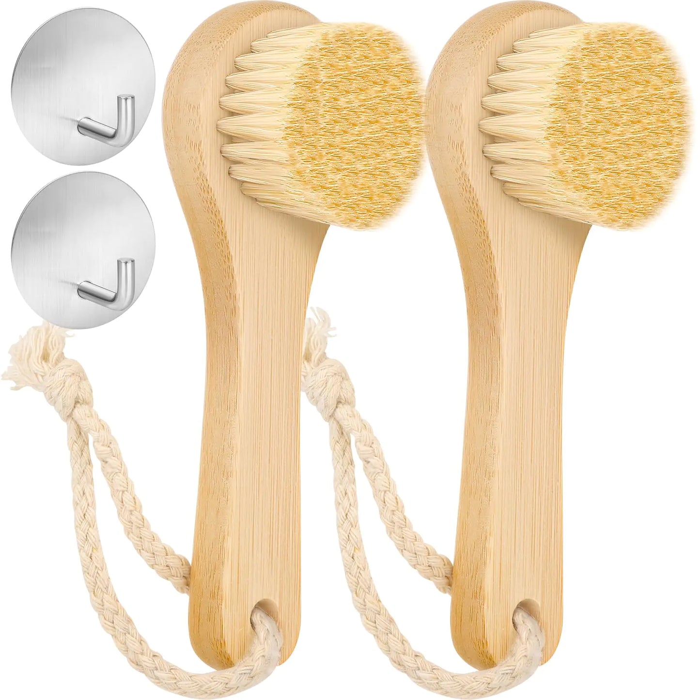 Dfacio 2Pack Laundry Stain Brush with 2Pack Metal Hook Natural Soft Boar Bristle Scrubber No Damage for Cleaning Tough Stains on Delicate Fabrics Shoes Cotton Linens