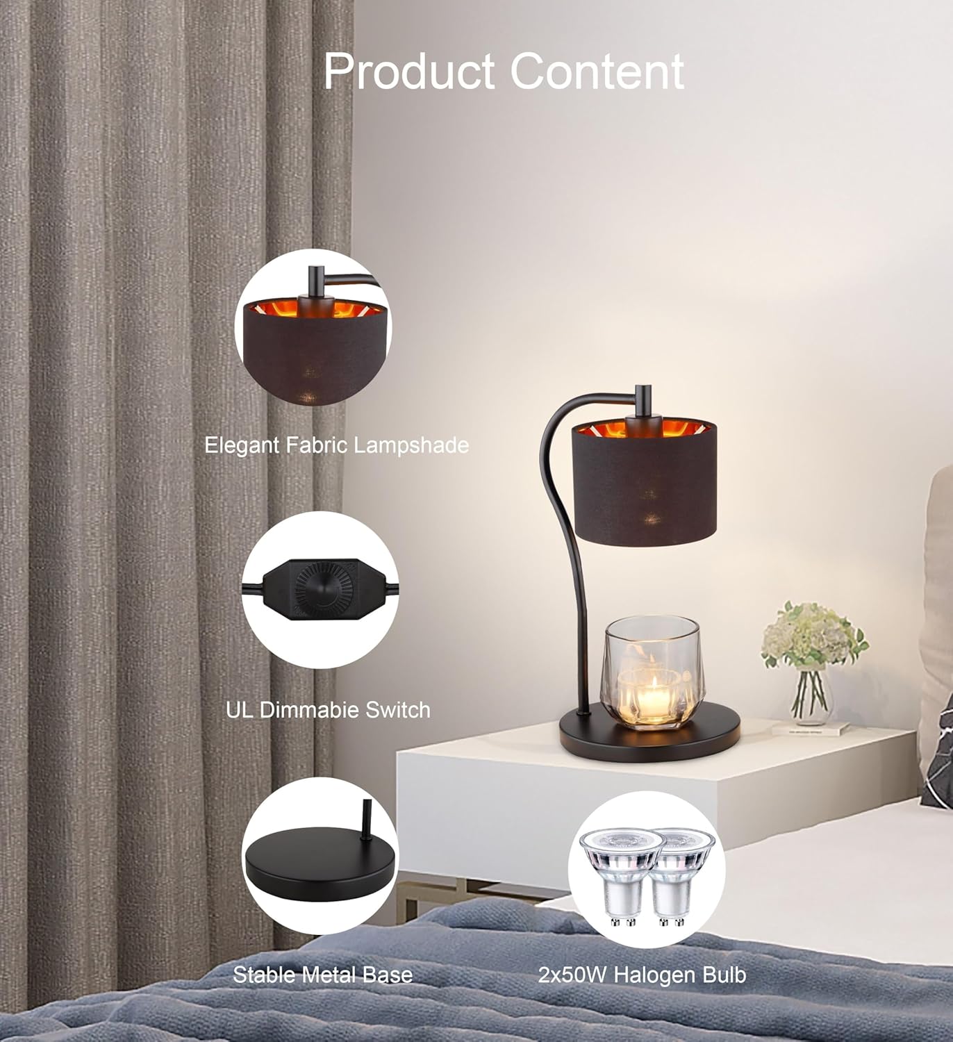 Fabric Candle Warmer Lamp, Dimmerable Candle Warmer with 2