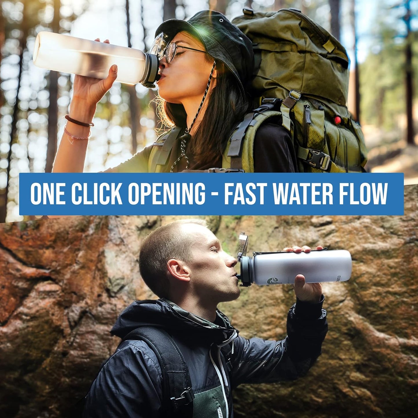 Embrava Sports Water Bottle - 32oz Large - Fast Flow Quick Sip Lid - BPA & BPS Free - Leakproof, Flip Top - Lightweight & Sturdy Tritan Plastic - Strainer for Fruit & Ice