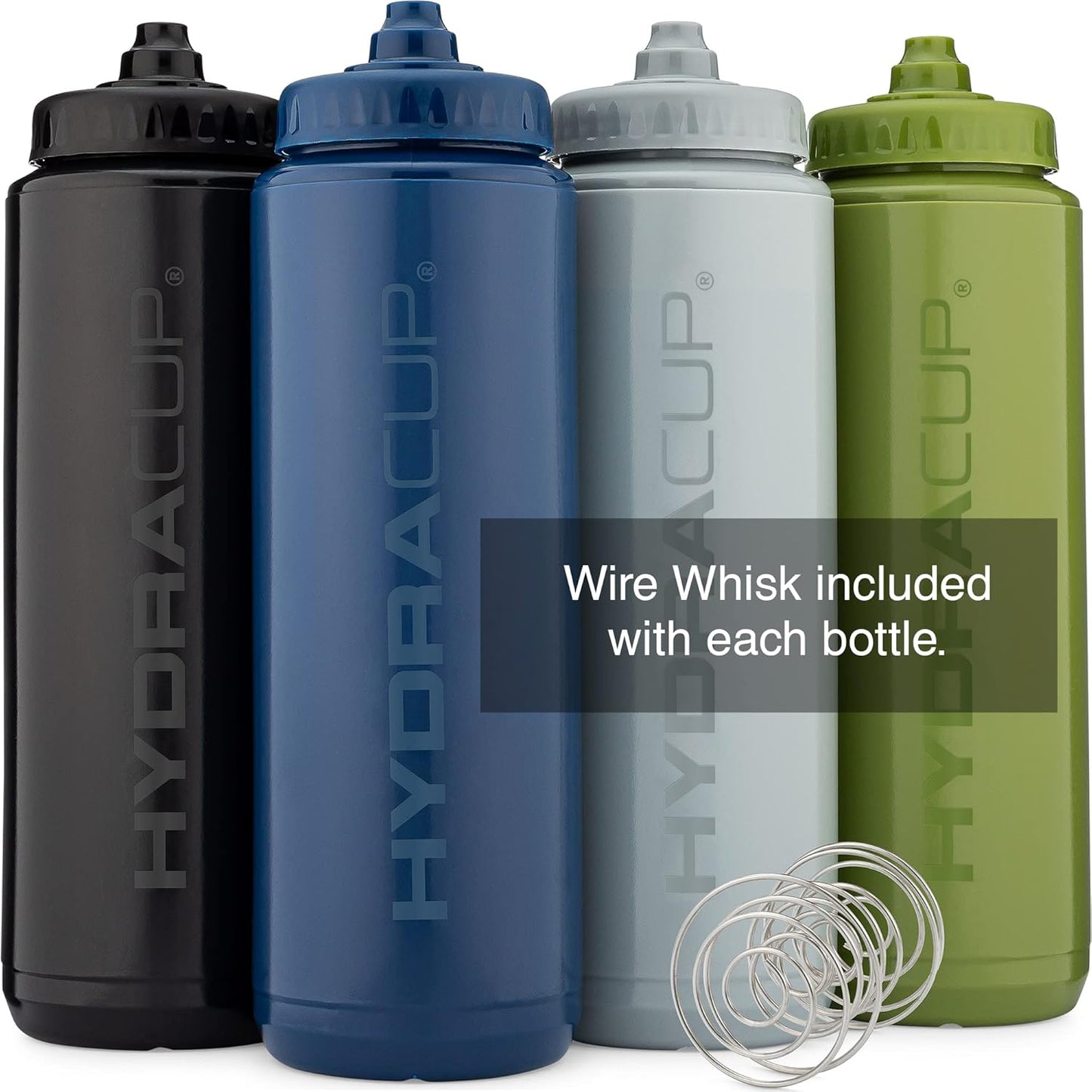 Hydra Cup Sport [4 Pack] 32 oz Squeeze Water Bottles, Fast Flow Sports Water Bottle with Ball Blender Whisk, Bike & Cycling Water Bottle, Travel To Go, BPA Free (Dark Colors)