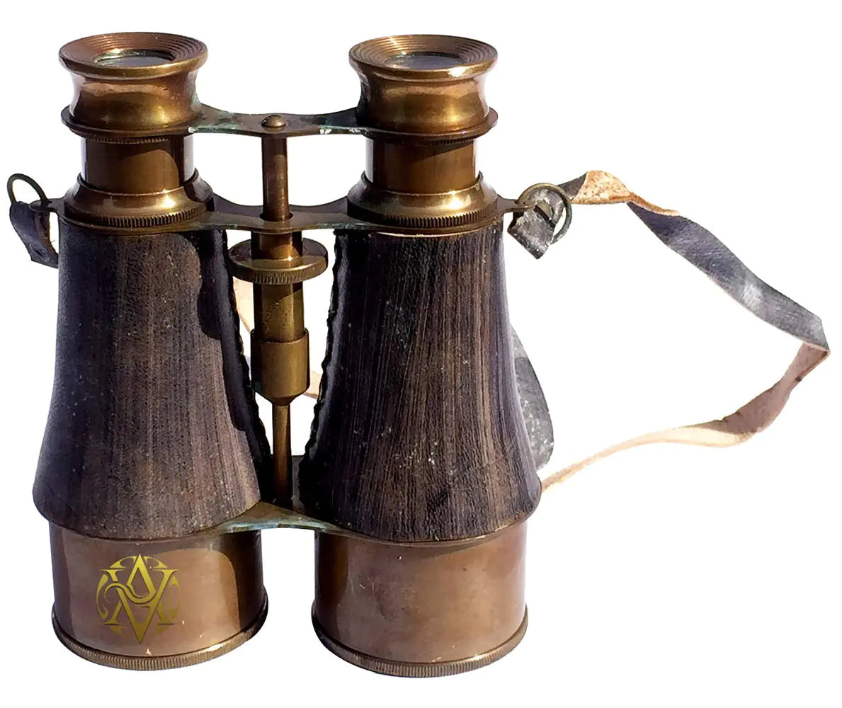 Vintage Brass Binocular Marine Nautical Telescope Leather Cover Strap War Replica Sailor Gifts for Son/Father/Men/Friend