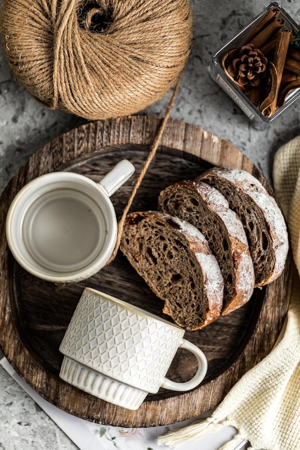 LYEOBOH Stackable Coffee Mugs, Coffee Cups, Mug Set of 4 with Spoons - 13 Oz Coffee Cup Set with Stand, Ceramic Coffee Mug - Farmhouse Kitchen, Beige