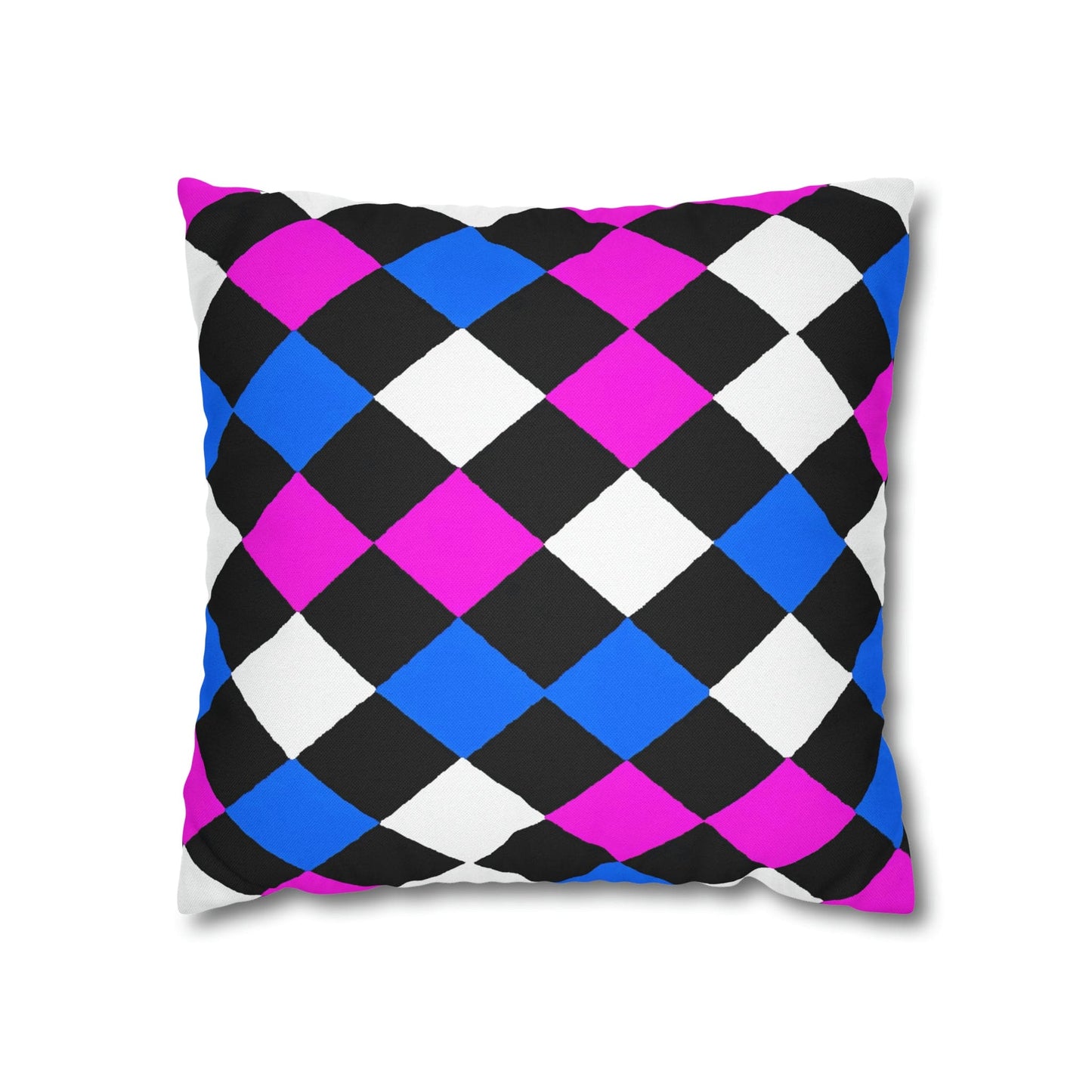 Decorative Throw Pillow Cover - Black Pink Blue Checkered Pattern