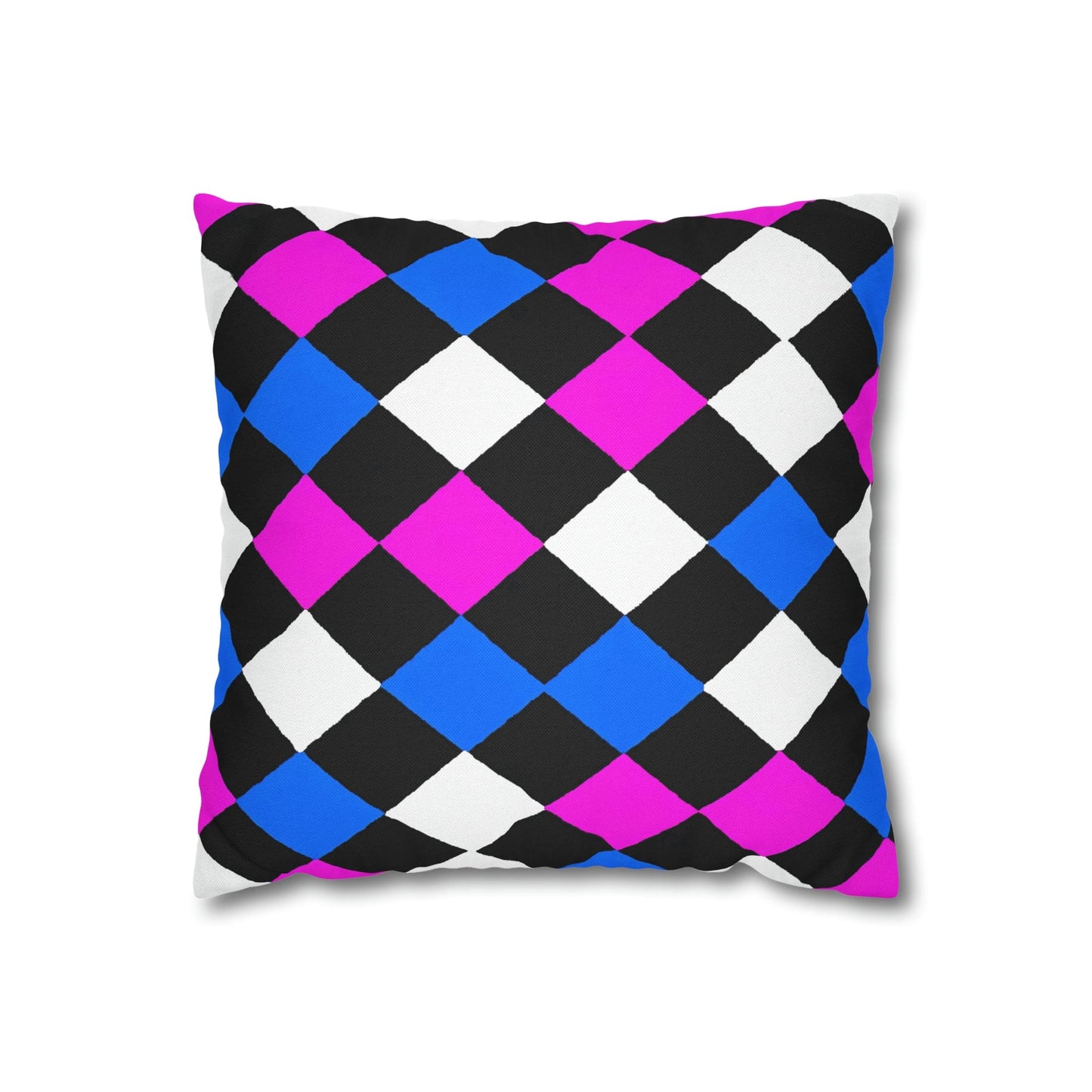 Decorative Throw Pillow Cover - Black Pink Blue Checkered Pattern