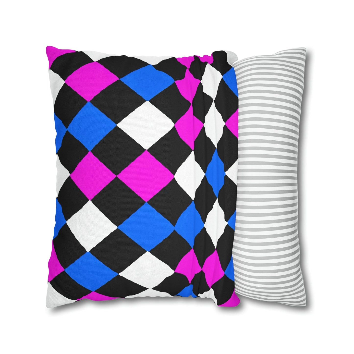 Decorative Throw Pillow Cover - Black Pink Blue Checkered Pattern