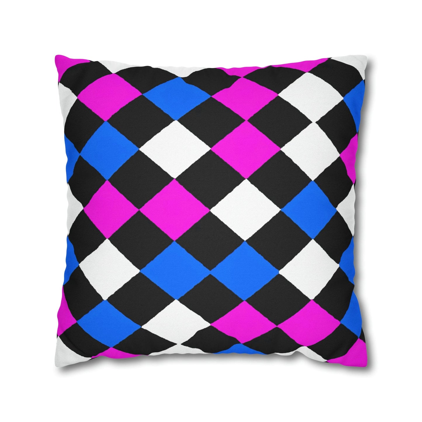 Decorative Throw Pillow Cover - Black Pink Blue Checkered Pattern