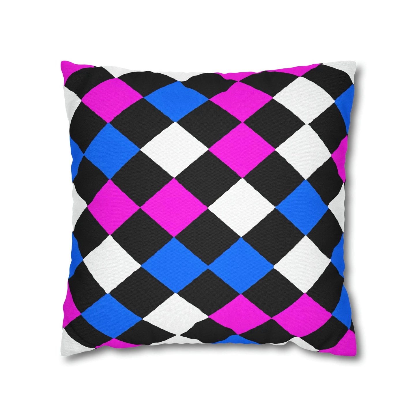 Decorative Throw Pillow Cover - Black Pink Blue Checkered Pattern