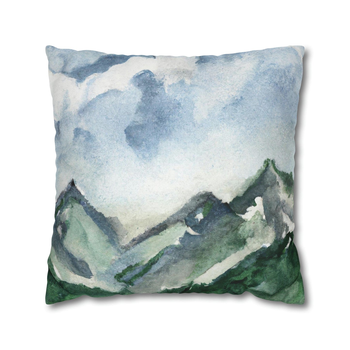 Decorative Throw Pillow Cover - Green Mountainside Blue Sky