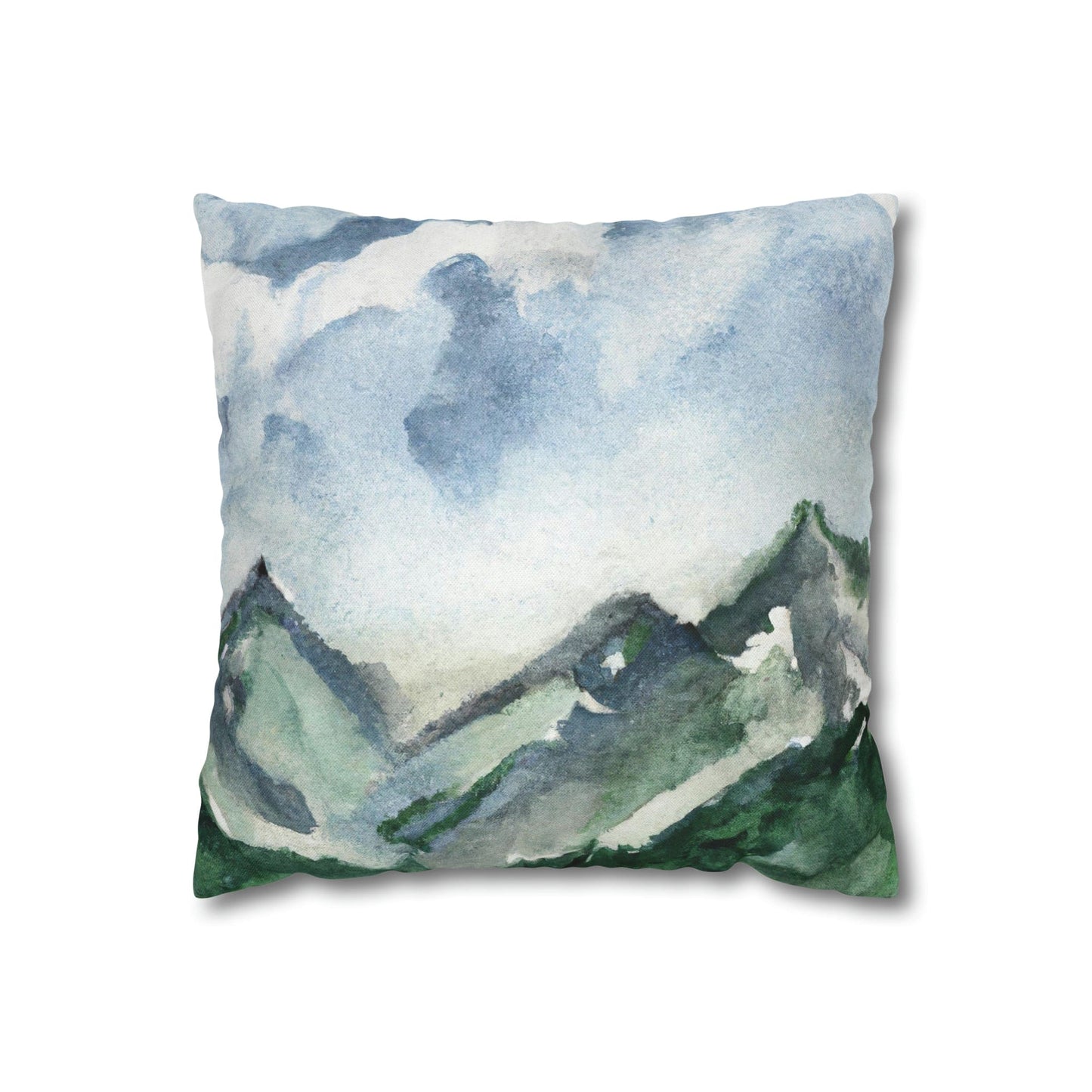 Decorative Throw Pillow Cover - Green Mountainside Blue Sky