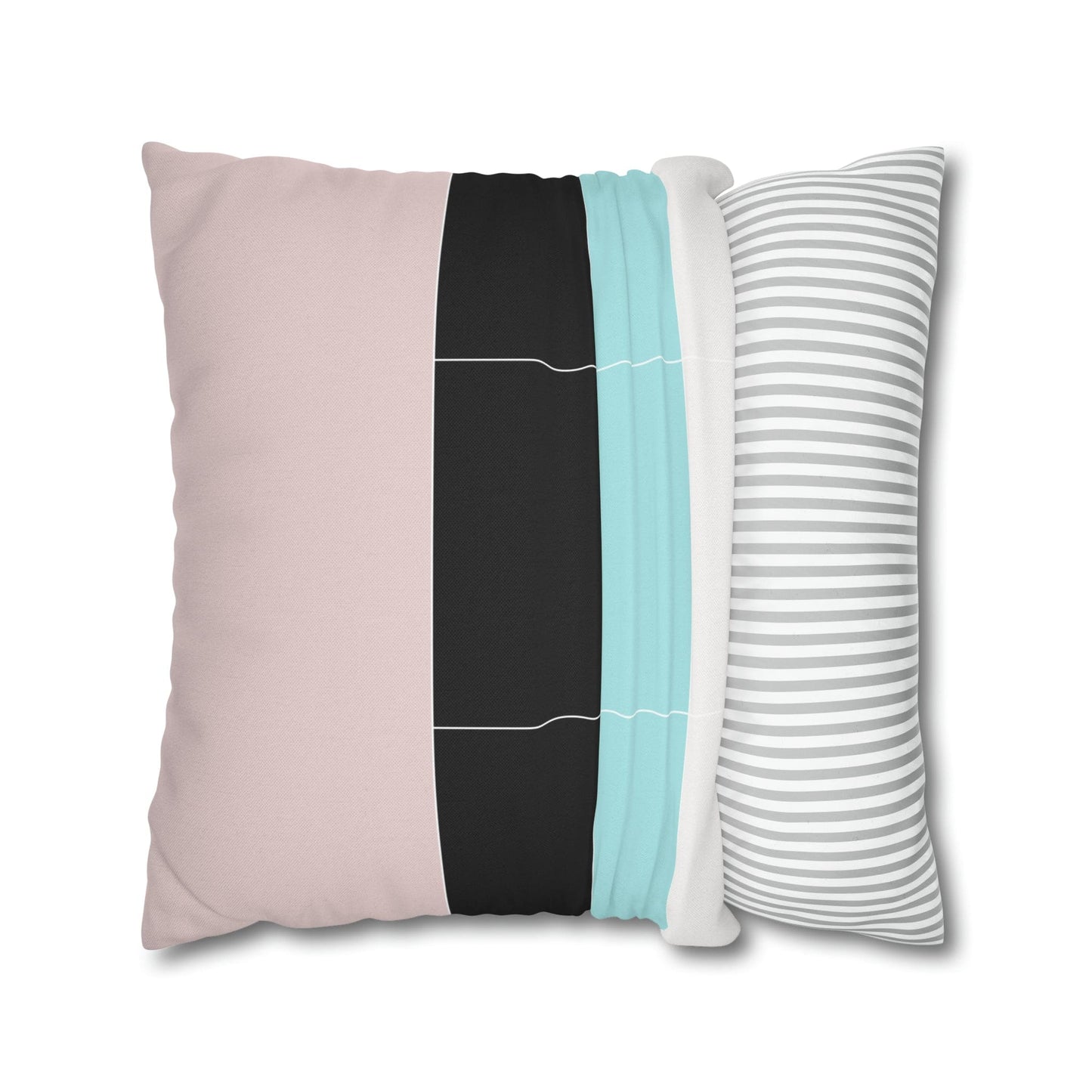 Decorative Throw Pillow Cover - Pastel Pink Black Blue Stripes